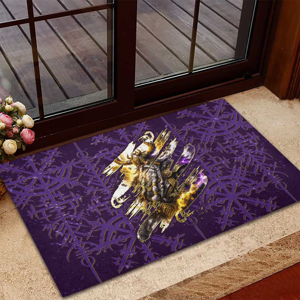 Odin Allfather Viking Rubber Doormat Epic Norse Mythology Illustration with Runic Circle Art