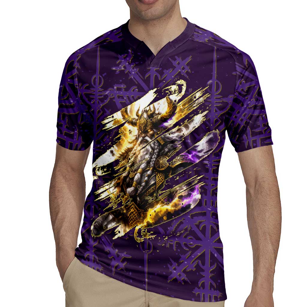Odin Allfather Viking Rugby Jersey Epic Norse Mythology Illustration with Runic Circle Art