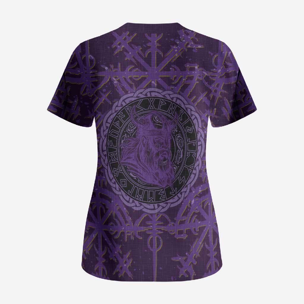 Odin Allfather Viking Scrub Top Epic Norse Mythology Illustration with Runic Circle Art