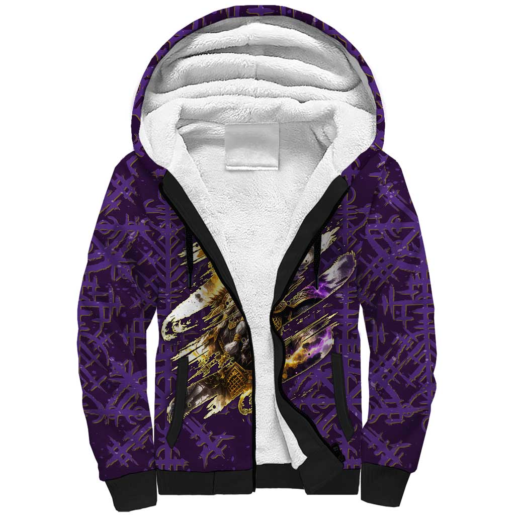 Odin Allfather Viking Sherpa Hoodie Epic Norse Mythology Illustration with Runic Circle Art