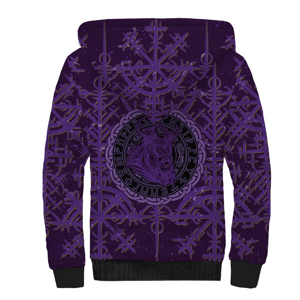 Odin Allfather Viking Sherpa Hoodie Epic Norse Mythology Illustration with Runic Circle Art