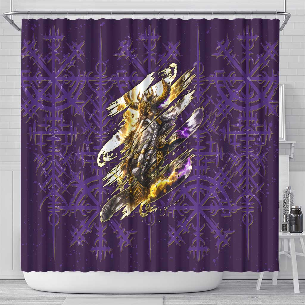 Odin Allfather Viking Shower Curtain Epic Norse Mythology Illustration with Runic Circle Art