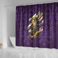 Odin Allfather Viking Shower Curtain Epic Norse Mythology Illustration with Runic Circle Art