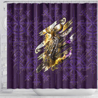 Odin Allfather Viking Shower Curtain Epic Norse Mythology Illustration with Runic Circle Art