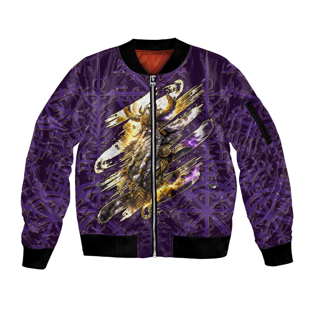Odin Allfather Viking Sleeve Zip Bomber Jacket Epic Norse Mythology Illustration with Runic Circle Art
