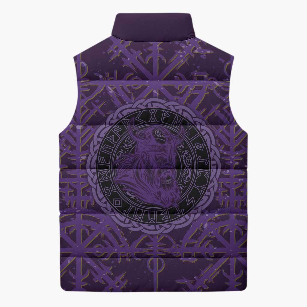Odin Allfather Viking Sleeveless Puffer Jacket Epic Norse Mythology Illustration with Runic Circle Art