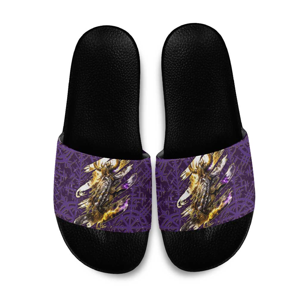 Odin Allfather Viking Slide Sandals Epic Norse Mythology Illustration with Runic Circle Art
