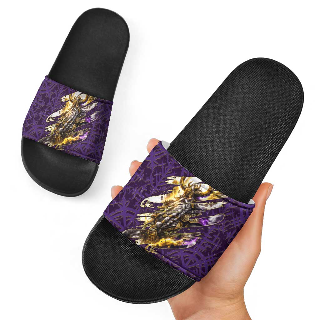 Odin Allfather Viking Slide Sandals Epic Norse Mythology Illustration with Runic Circle Art
