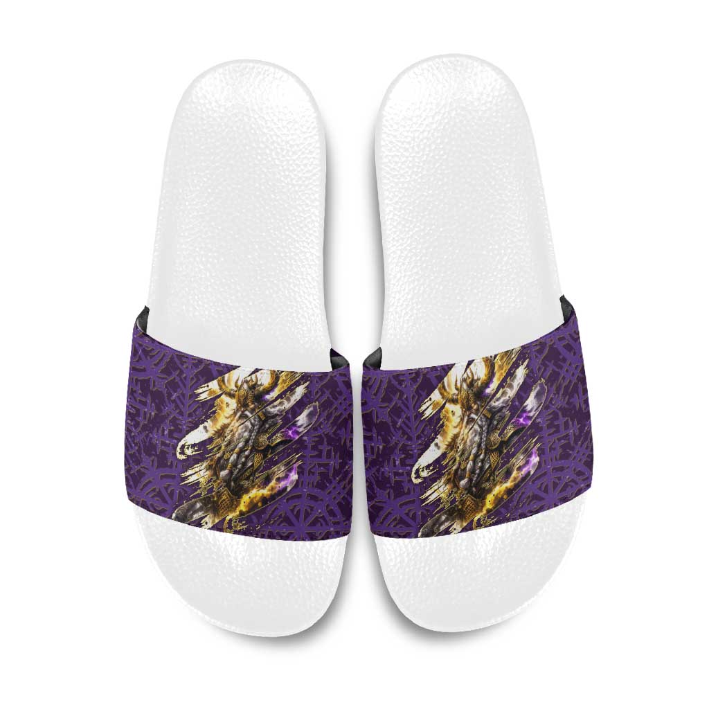 Odin Allfather Viking Slide Sandals Epic Norse Mythology Illustration with Runic Circle Art