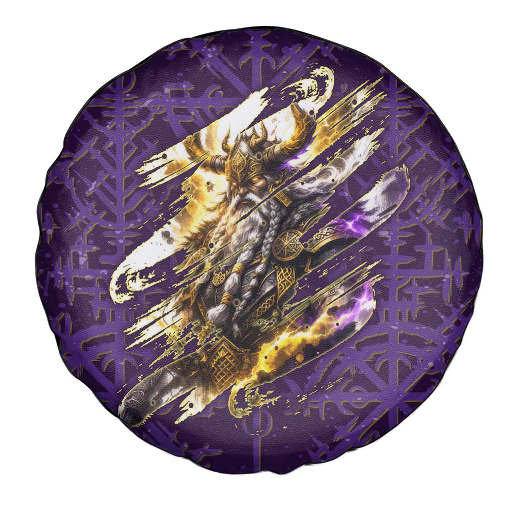 Odin Allfather Viking Spare Tire Cover Epic Norse Mythology Illustration with Runic Circle Art