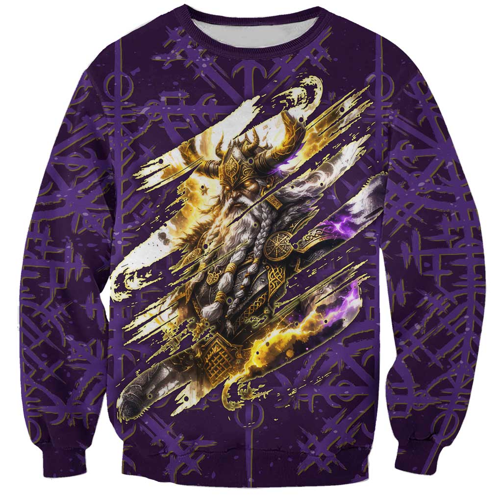 Odin Allfather Viking Sweatshirt Epic Norse Mythology Illustration with Runic Circle Art
