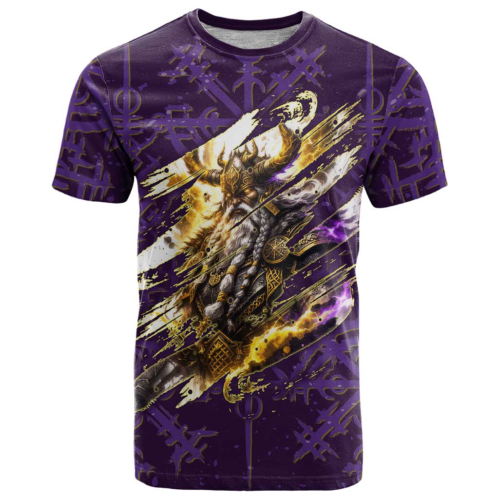 Odin Allfather Viking T Shirt Epic Norse Mythology Illustration with Runic Circle Art