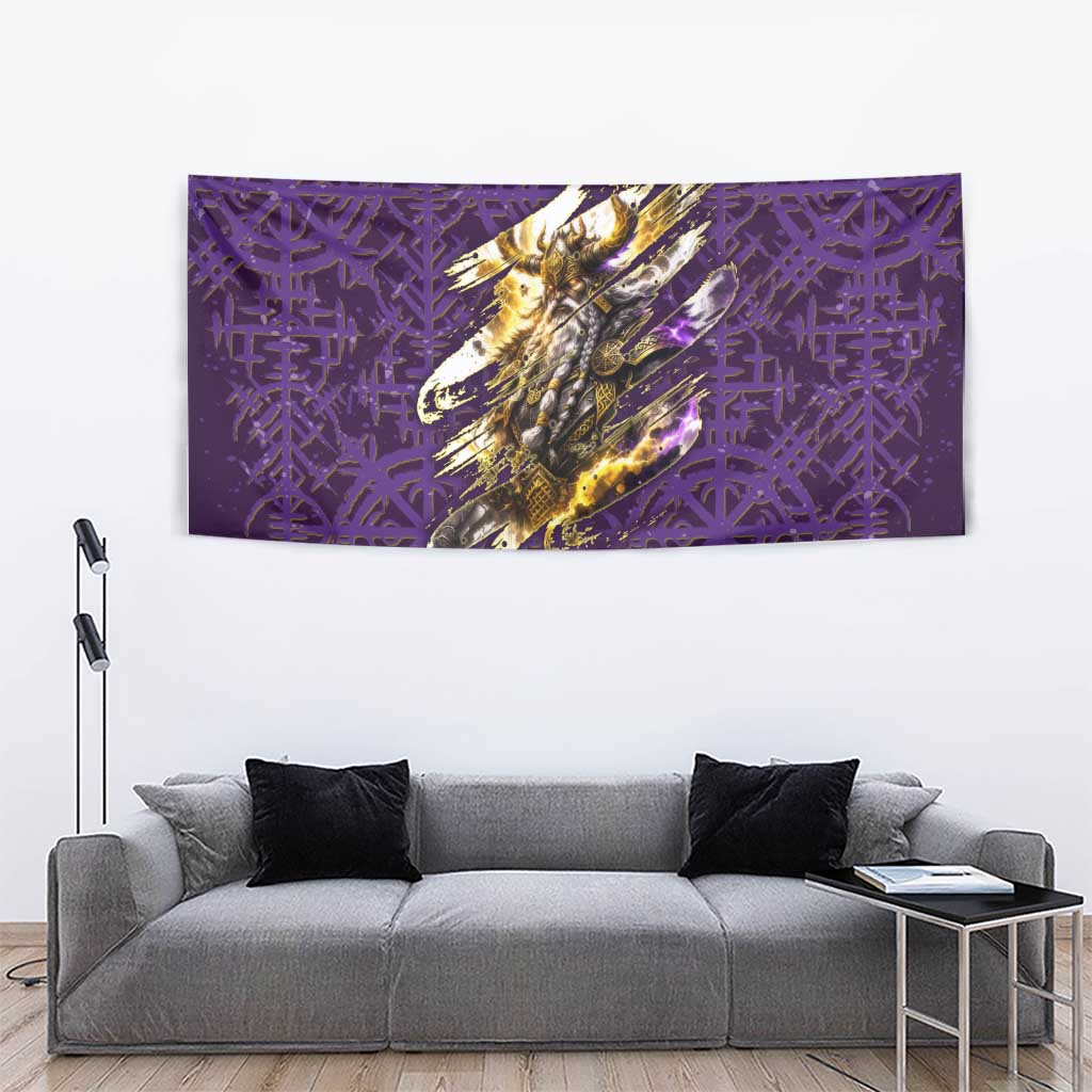 Odin Allfather Viking Tapestry Epic Norse Mythology Illustration with Runic Circle Art