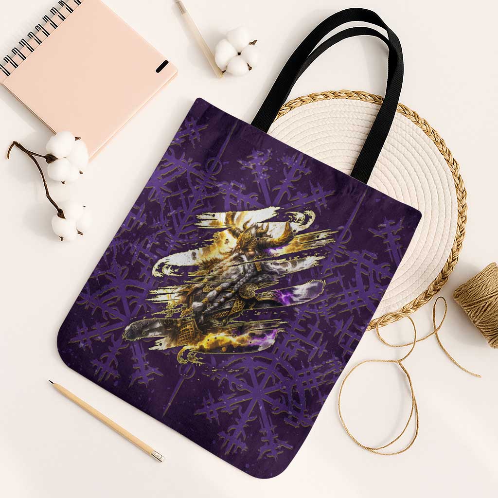 Odin Allfather Viking Tote Bag Epic Norse Mythology Illustration with Runic Circle Art