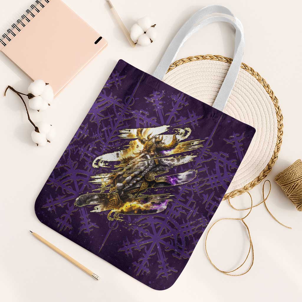 Odin Allfather Viking Tote Bag Epic Norse Mythology Illustration with Runic Circle Art