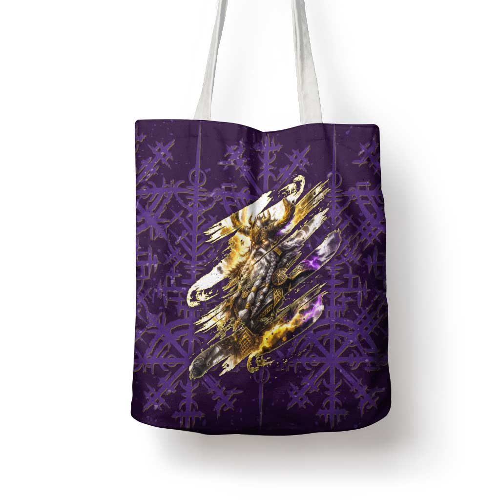 Odin Allfather Viking Tote Bag Epic Norse Mythology Illustration with Runic Circle Art