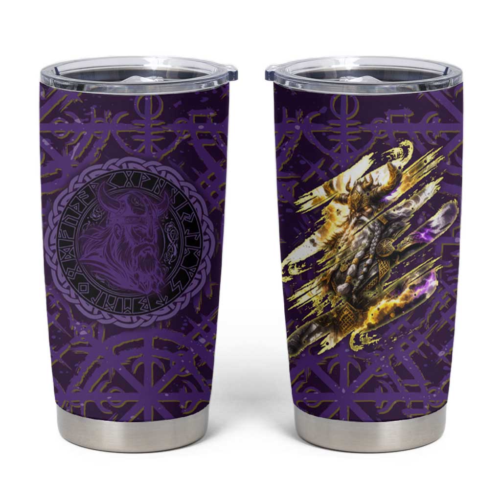 Odin Allfather Viking Tumbler Cup Epic Norse Mythology Illustration with Runic Circle Art