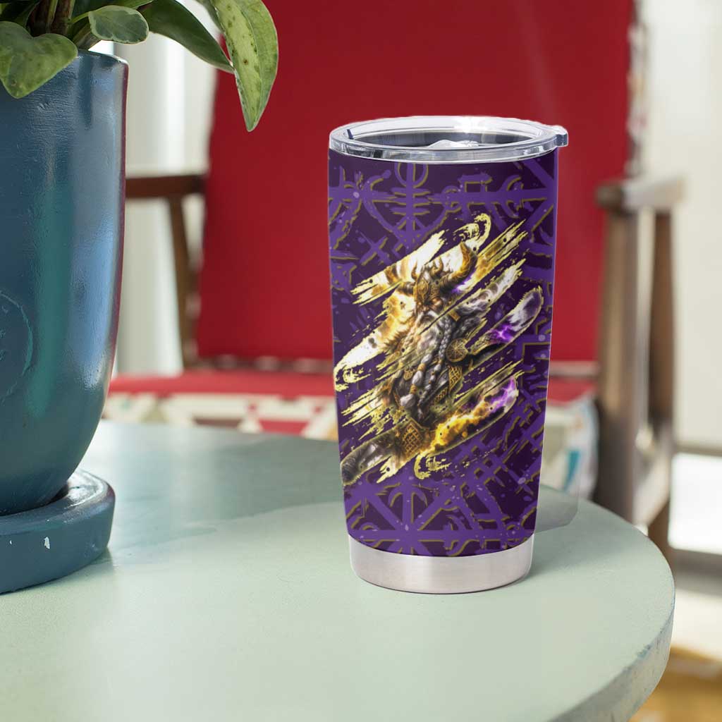 Odin Allfather Viking Tumbler Cup Epic Norse Mythology Illustration with Runic Circle Art