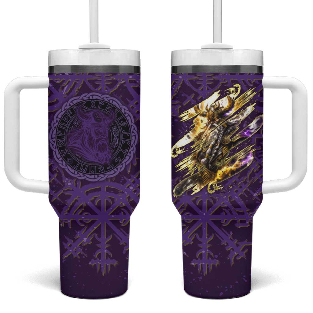 Odin Allfather Viking Tumbler With Handle Epic Norse Mythology Illustration with Runic Circle Art