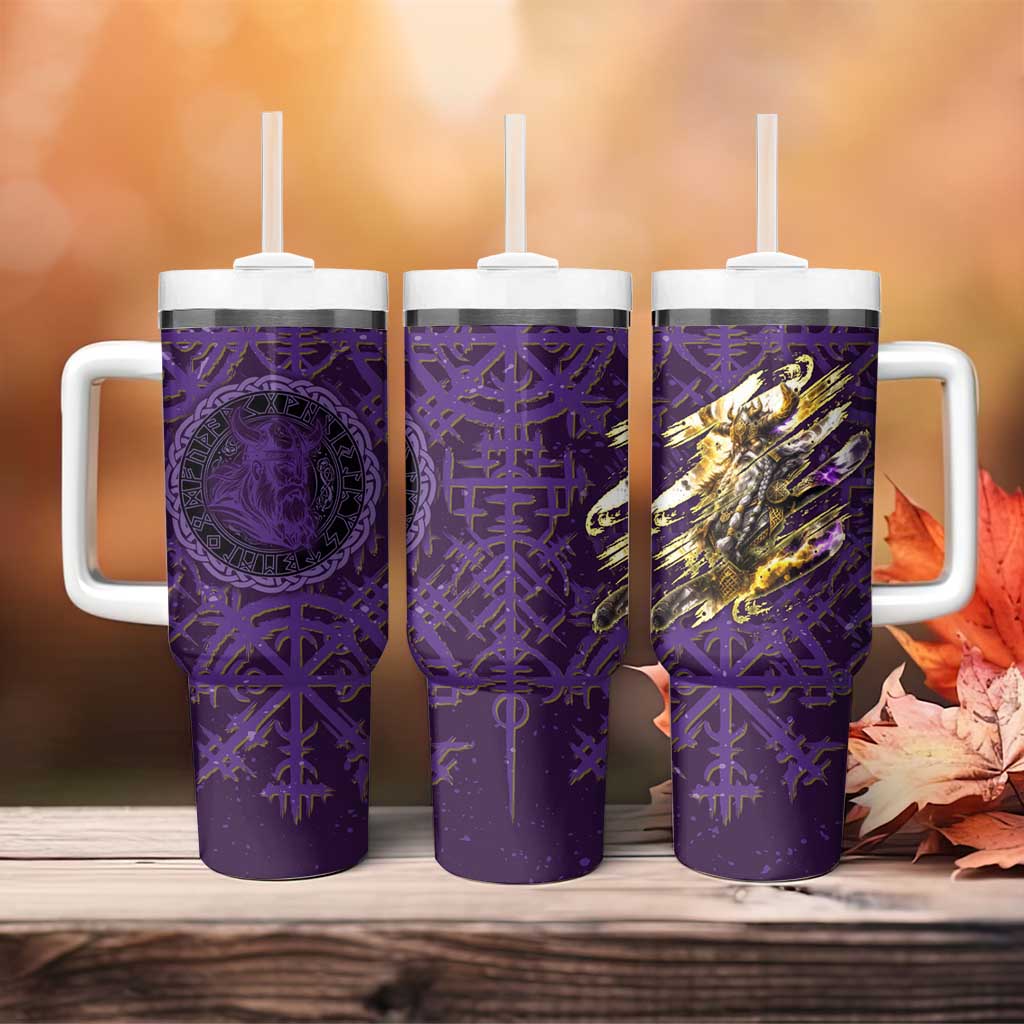 Odin Allfather Viking Tumbler With Handle Epic Norse Mythology Illustration with Runic Circle Art