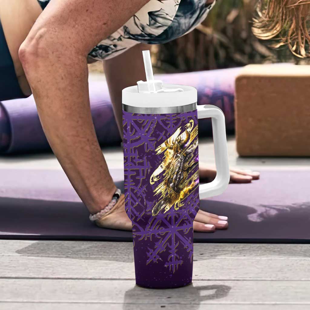Odin Allfather Viking Tumbler With Handle Epic Norse Mythology Illustration with Runic Circle Art