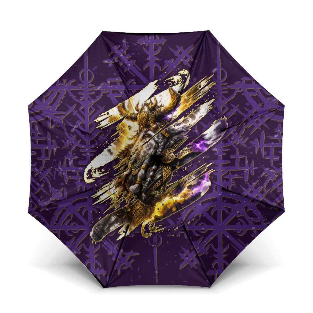 Odin Allfather Viking Umbrella Epic Norse Mythology Illustration with Runic Circle Art