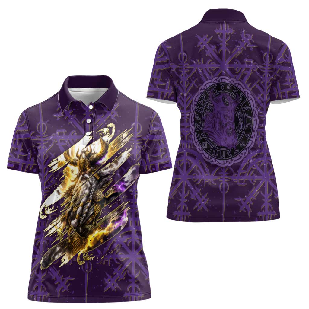 Odin Allfather Viking Women Polo Shirt Epic Norse Mythology Illustration with Runic Circle Art