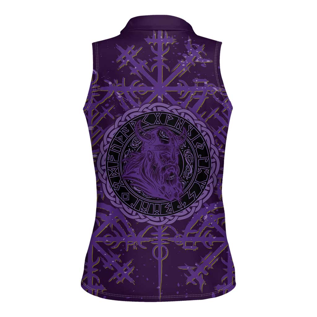 Odin Allfather Viking Women Sleeveless Polo Shirt Epic Norse Mythology Illustration with Runic Circle Art