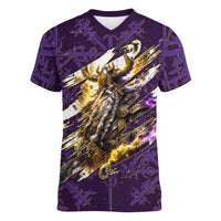 Odin Allfather Viking Women V-Neck T-Shirt Epic Norse Mythology Illustration with Runic Circle Art