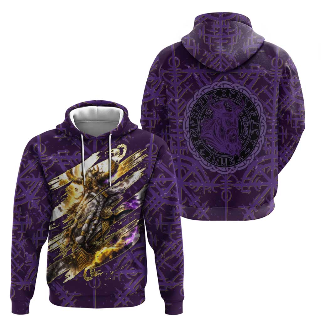 Odin Allfather Viking Zip Hoodie Epic Norse Mythology Illustration with Runic Circle Art