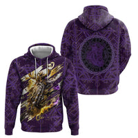 Odin Allfather Viking Zip Hoodie Epic Norse Mythology Illustration with Runic Circle Art