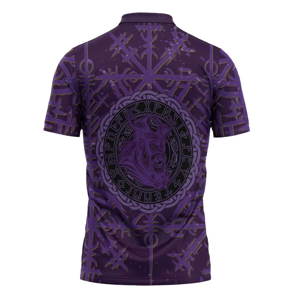 Odin Allfather Viking Zipper Polo Shirt Epic Norse Mythology Illustration with Runic Circle Art