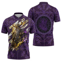 Odin Allfather Viking Zipper Polo Shirt Epic Norse Mythology Illustration with Runic Circle Art