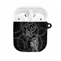 Norse Dragon and Viking Axe AirPods Case Monochrome Runic Line Art Illustration