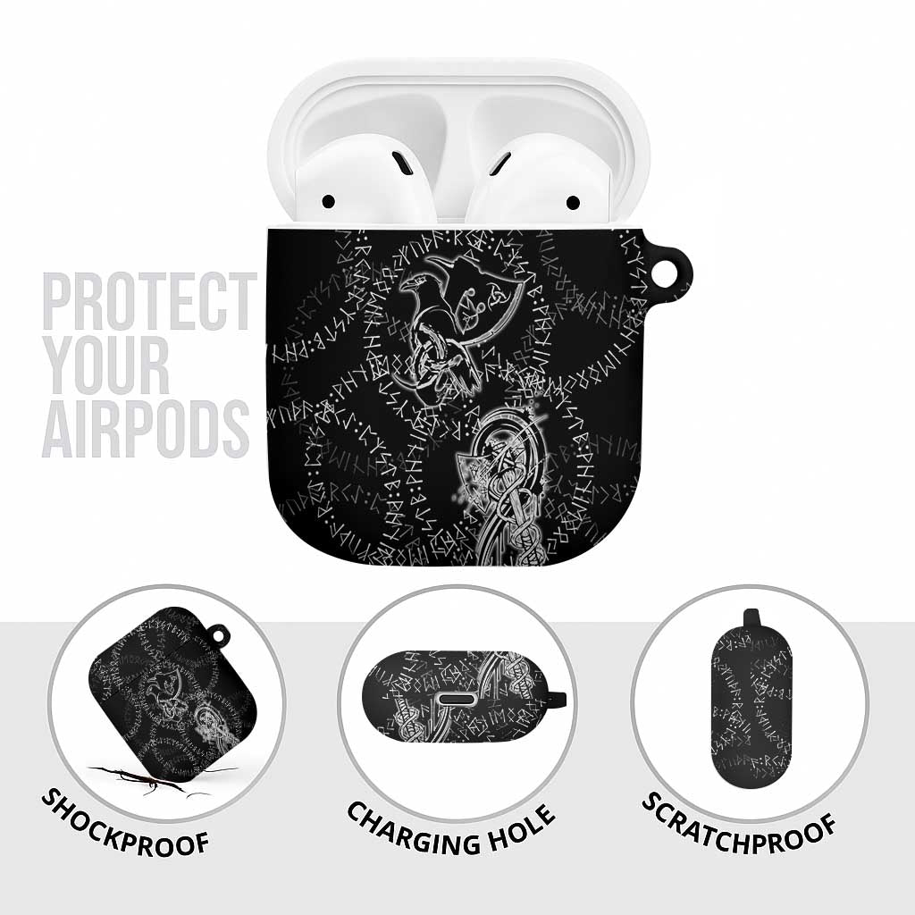 Norse Dragon and Viking Axe AirPods Case Monochrome Runic Line Art Illustration