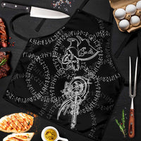 Norse Dragon and Viking Axe Apron Monochrome Runic Line Art Illustration