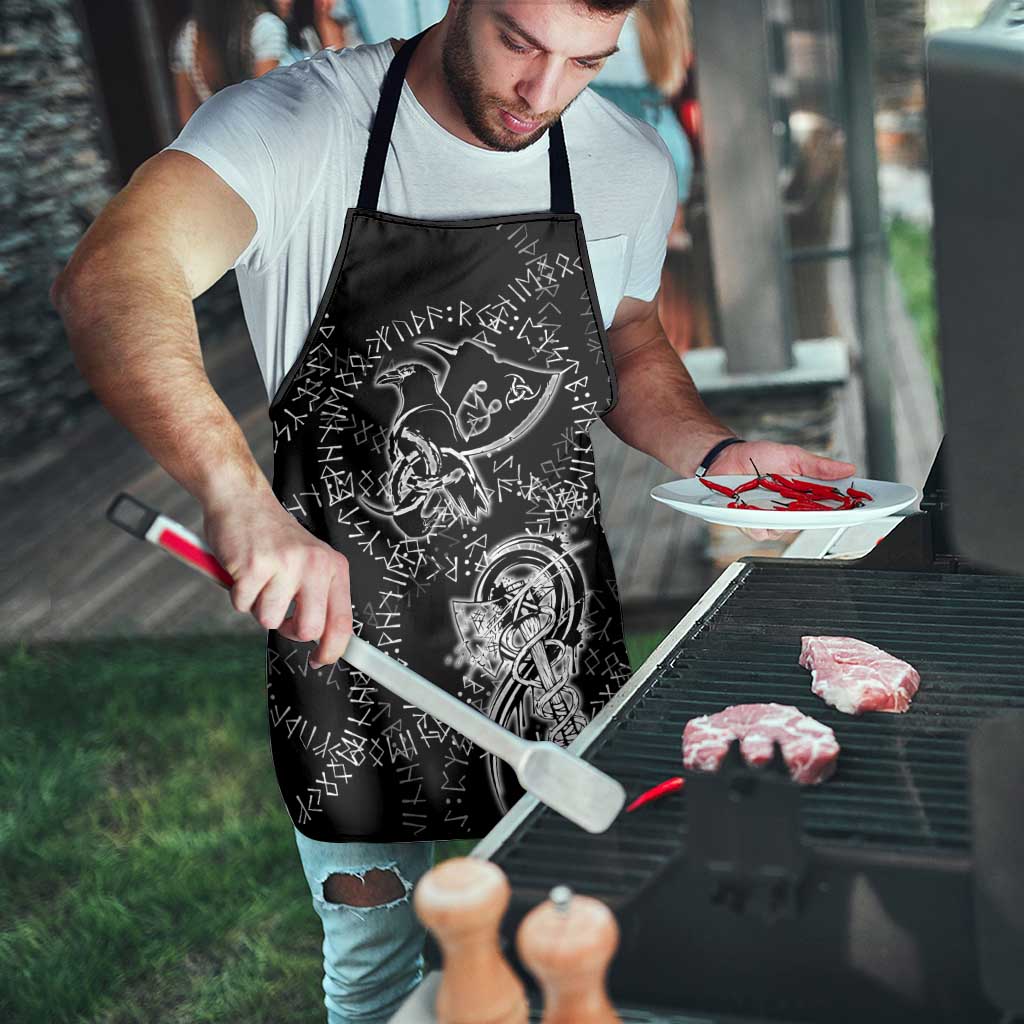Norse Dragon and Viking Axe Apron Monochrome Runic Line Art Illustration