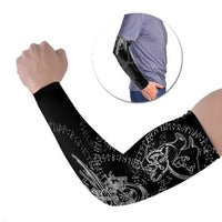 Norse Dragon and Viking Axe Arm Sleeves Monochrome Runic Line Art Illustration