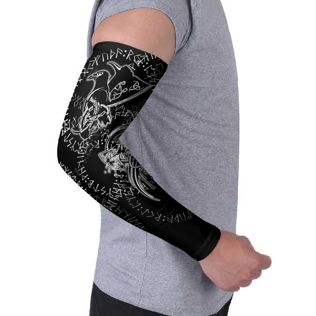 Norse Dragon and Viking Axe Arm Sleeves Monochrome Runic Line Art Illustration