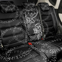 Norse Dragon and Viking Axe Back Car Seat Cover Monochrome Runic Line Art Illustration