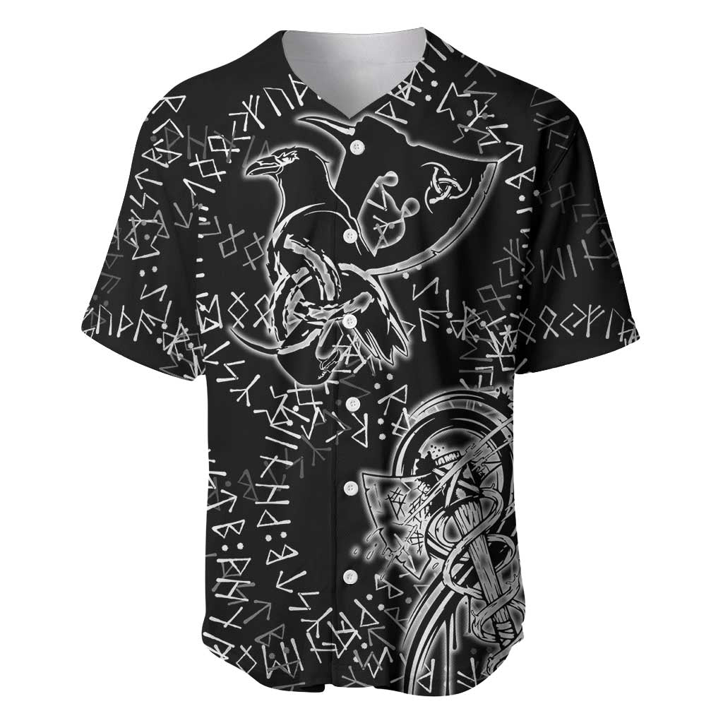 Norse Dragon and Viking Axe Baseball Jersey Monochrome Runic Line Art Illustration