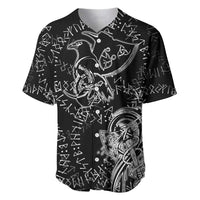 Norse Dragon and Viking Axe Baseball Jersey Monochrome Runic Line Art Illustration