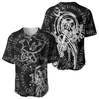Norse Dragon and Viking Axe Baseball Jersey Monochrome Runic Line Art Illustration