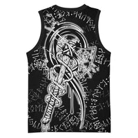 Norse Dragon and Viking Axe Basketball Jersey Monochrome Runic Line Art Illustration