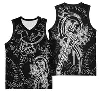 Norse Dragon and Viking Axe Basketball Jersey Monochrome Runic Line Art Illustration