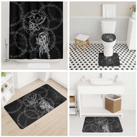 Norse Dragon and Viking Axe Bathroom Set Monochrome Runic Line Art Illustration