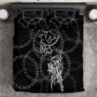 Norse Dragon and Viking Axe Bedding Set Monochrome Runic Line Art Illustration
