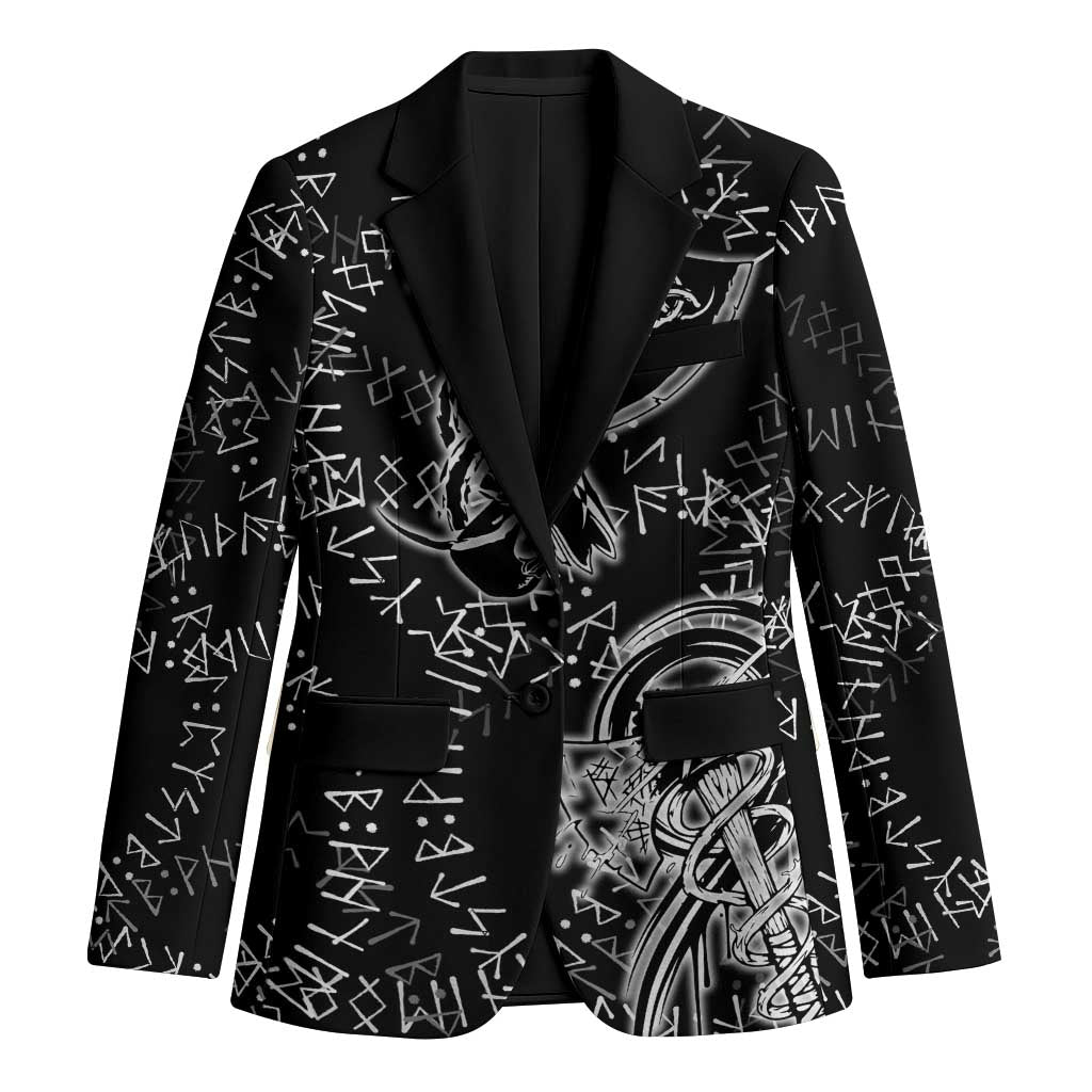Norse Dragon and Viking Axe Blazer Monochrome Runic Line Art Illustration
