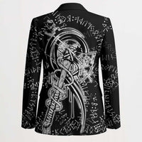Norse Dragon and Viking Axe Blazer Monochrome Runic Line Art Illustration
