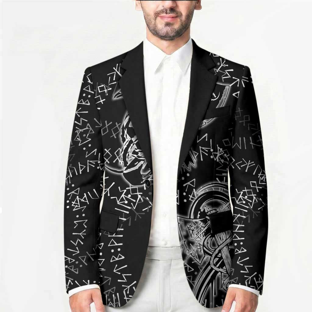 Norse Dragon and Viking Axe Blazer Monochrome Runic Line Art Illustration